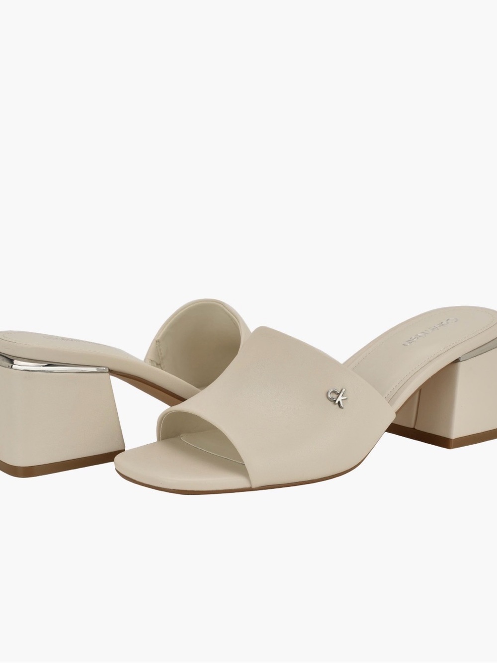 Calvin Klein Rowena Ivory Open-Toe Block Heel Mules